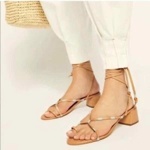 Sandali marroni Free People con cinturino in pelle Hermosa tacco taglia 39 8,5-9 - Foto 1 di 6