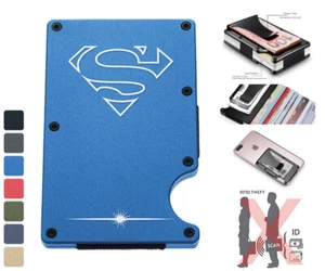 Men DC Hero Superman Metal Engraved RFID Blocking Clip Wallet Credit Card Holder - Picture 1 of 19