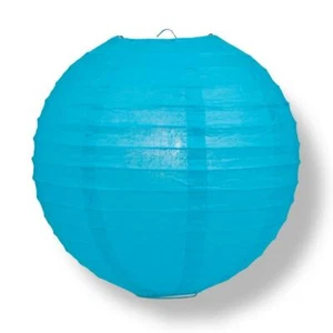 Linterna de papel redondo turquesa de 16", costillas uniformes, decoración colgante - Imagen 1 de 5