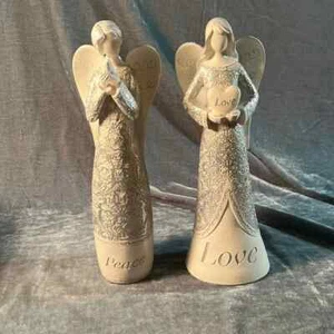 Pair of Peace and Love Angel Figurines - Picture 1 of 8