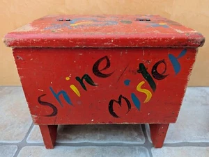Vintage Shoe " Shine Mister" Box, Half-hinged Top That Folds Open For A Footrest - Picture 1 of 10