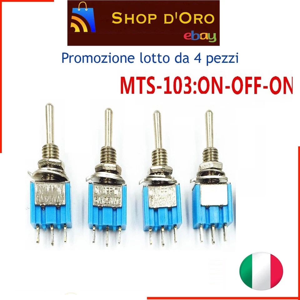 4x Interruttore a levetta Deviatore switch 3 posizioni ON-OFF-ON  - Immagine 1 di 1