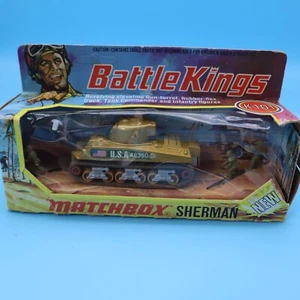 VINTAGE 1975 MATCHBOX K-101 Battle kings SHERMAN TANK W/Figures IN BOX SEE PICS - Picture 1 of 7