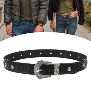 Women s Leather Belt Rivet Star Pattern Waistband Fashion Elastic Waist Belts - Picture 1 of 9