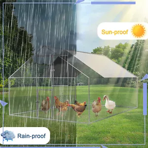 10 x 10 ft Outdoor Chicken Run Coop Walk-in Poultry Cage Hen House Habitat Cage - Picture 1 of 8