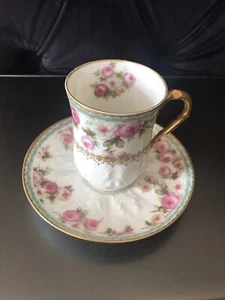 ANTIQUE GOA LIMOGES FRANCE HAND PAINTED CHOCOLATE CUP AND SAUCER - Picture 1 of 20