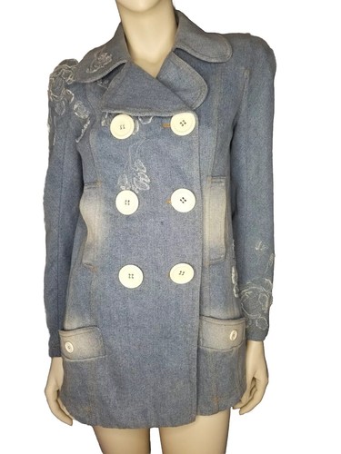 Giacca cappotto spalline vintage 2005 John Galliano Dior denim floreale 38 6