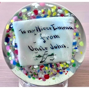 Antique Magnum Plaque on Frit Art Glass Paperweight Hand Blown Millville NJ 3.5” - Picture 1 of 6