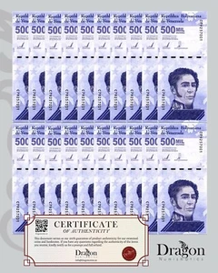 Venezuela 500 Mil Bolívar Soberano 2020 UNC X 20 PIEZAS Paquete Millones EE. UU. CERTIFICADO DE AUTENTICIDAD NUEVO - Imagen 1 de 2