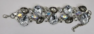 Statement Bracelet Acrylic Clear & AB Style Rhinestones Silver-tone -Length 25cm - Picture 1 of 9