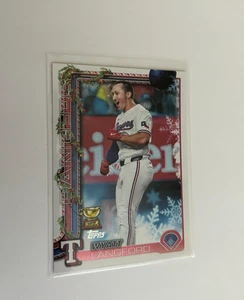 2025 Topps Holiday All Star Rookie Wyatt Langford SP Red Snowflake H87 Rangers - Bild 1 von 2