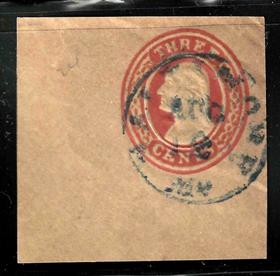 Blue Cancel Untyped 3 Cent Washington Postal Stationary Corner 1850's US 81B52 - Image 1 of 2