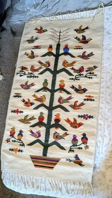  Zapotec Oaxacan 36x60" Hand Woven Tree of Life Wool Tapestry Rug - Image 1 of 3