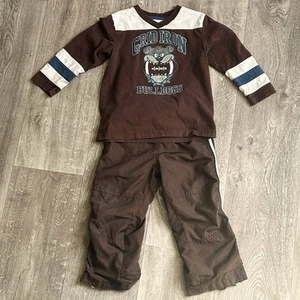 De Colección OshKosh Pantalones Camisa Niños 4T Marrón Bulldog Juego Activo Años 90 - Imagen 1 de 10