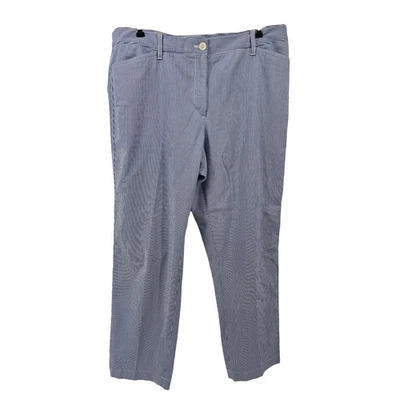 Talbots Women's Striped Pants Size 14 Blue White Cotton Blend Straight Leg - Image 1 of 4