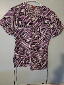 Denice Brand Purple, Black And White Print Scrub Top  - sz S - Picture 1 of 4