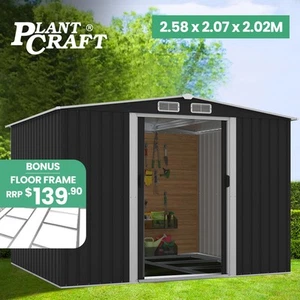 PLANTCRAFT Galvanised Steel Garden Shed 2.58 x 2.07 x 2.02m Home Storage Outdoor - Picture 1 of 10