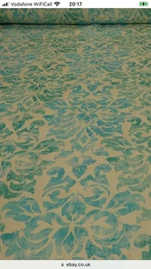 4.5 metres of OCEAN BLUE Damask Cotton Fabric Curtains Cushions Crafts - Picture 1 of 4