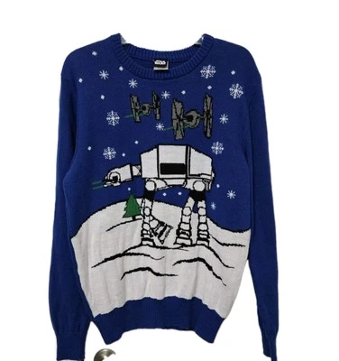 Star Wars Sweater Adult Medium Blue White Crewneck Winter Snowflakes VGUC  - Image 1 of 4