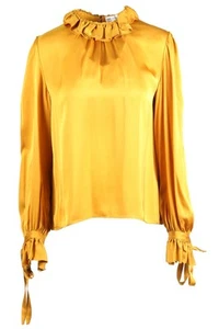 SAINT LAURENT YELLOW SILK TOP FR 38 UK 10 - Picture 1 of 4