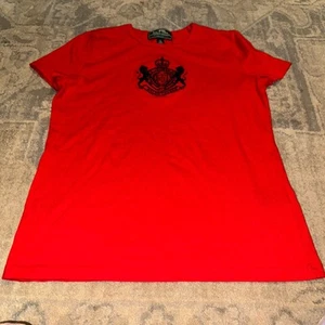 Ralph Lauren LRL Damen T-Shirt rot schwarz Wappen bestickt MEDIUM PETITE - Bild 1 von 4