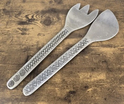 Juego de cuchara/tenedor de ensalada diseño reggae aleación aluminio peltre Wilton Armetale vintage Foto 1 de 4