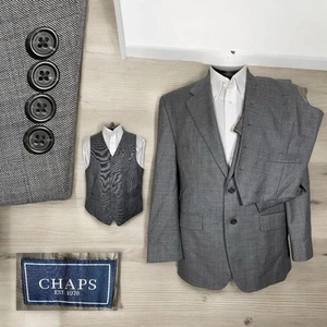 Chaps 2 Piece Suit Mens 40S Gray Solid Wool Two Buttons Vest - Picture 1 of 12
