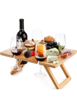 Portable Wine Table With Glass And Bottle Holder - Image 1 of 4