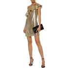 Rachel Zoe Silk Blend Gold Metallic One Shoulder Ruffled Mini Dress Sz 2