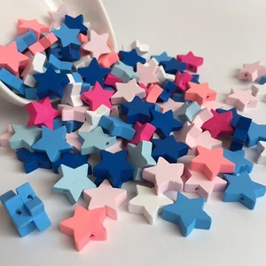 25X Star Shape Wood Beads 24mm Pastel Colour Wooden Craft Bead Charms - Picture 1 of 6