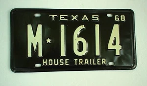 Old 1968 Texas House Trailer License Plate M-1614 Vintage Embossed - Picture 1 of 4