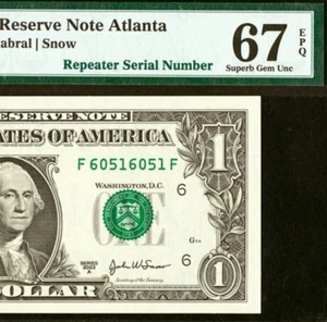 2003A 1 $ Federal Reserve Note PMG 67EPQ Top Pop höchstbewertete Repeater 60516051 - Bild 1 von 4