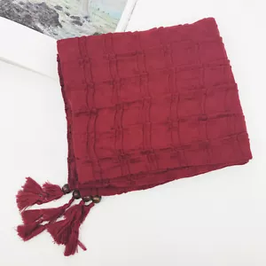 Women Cotton Ethnic Lattice Scarf Tassel Head Wrap Beach Shawl Long Thin Vintage - Picture 1 of 7