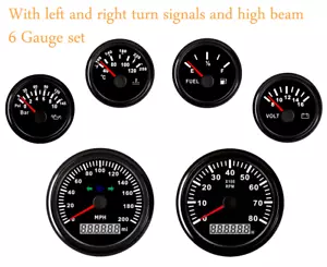 6 Gauge Set with Sender GPS 200MPH Speedometer Tacho Fuel Temp Volts Oil Red LED - Foto 1 di 11