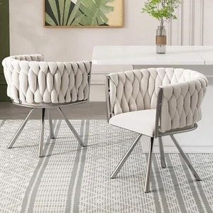 Samt-Esszimmerstuhl, 2er set, einzelner heller Luxus-Wohnzimmer-Schlafzimmer-Dre - Bild 1 von 11