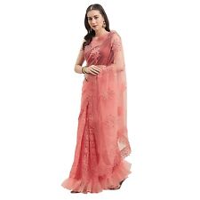 Women's Embroidered Net Saree with Blouse One Size Saree KN286