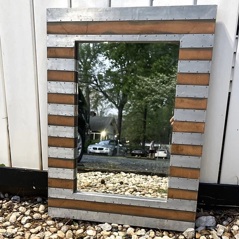 Mid Century Modern Aluminum & Wood Mirror 1940 Circa. 24" Cover
