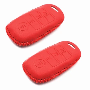 2Pcs Red Leather For Kia K3 Sorento Optima Rio 4 Buttons Key Case Fob Cover - Picture 1 of 4