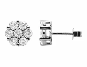 1.5ct Simulated Diamond Cluster Flower Stud Earrings 14k White Gold Plated - Picture 1 of 3