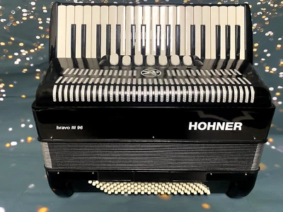 Black Hohner Bravo ii 96 Bass Accordion - Gently Used With Case - Image 1 of 4