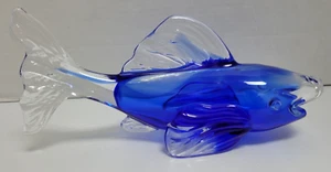 Vintage Crystal Clear & Cobalt Blue Glass Koi Fish France Cristal d’Arques 11" - Picture 1 of 9