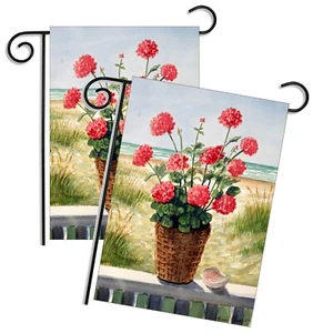 Flower Pot At The Beach House Ron Williams Artist Two Flags & Two Metal Stands - Picture 1 of 5