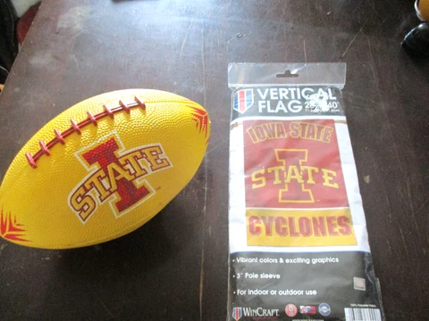 NEW WINCRAFT IOWA STATE CYCLONES VERTICAL BANNER FLAG 28X40'' & NEW JR. FOOTBALL Cover