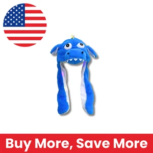 Sombrero de dinosaurio iluminado con orejas LED - suave felpa acogedora, azul - Imagen 1 de 4