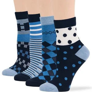 Women Diabetic Cotton Sock Quarter 4 Pairs Large 10-12 Denim Blue, Dark Navy - Picture 1 of 13