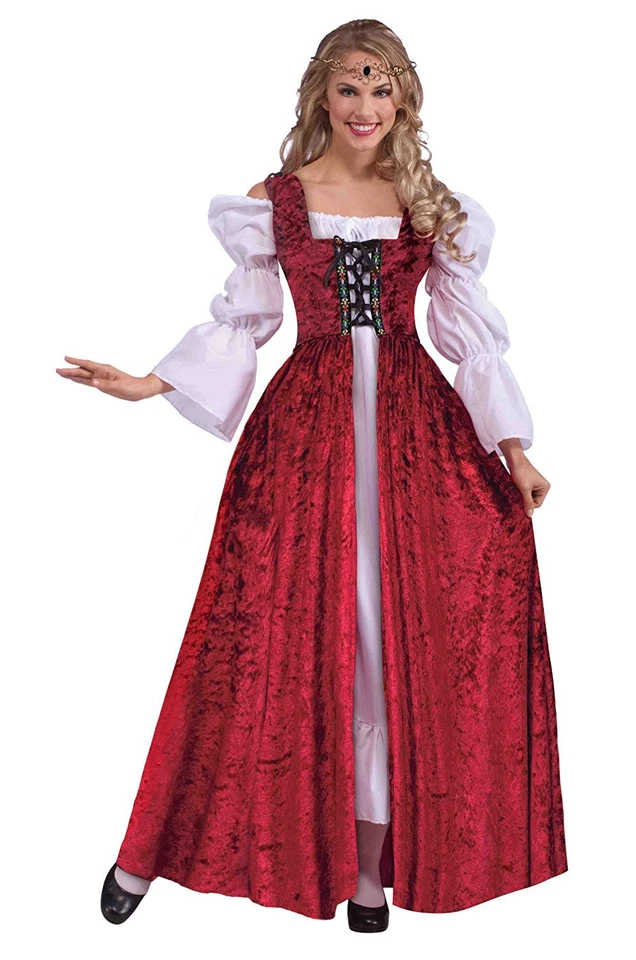 Renaissance Peasant Over Dress Burgundy Velour Lace Front Open Gown - Image 1 of 1