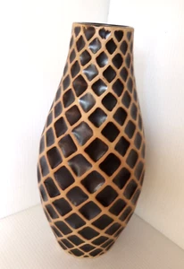 Black Vase with Tan Embossed Diamond Pattern 12 in Tall 3.5 Wide - Picture 1 of 1