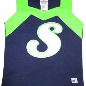 Teen Cheerleader Uniform 32" Brust Teen Marineblau Neongrün Cheer Outfit - Bild 1 von 5