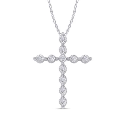 Collar colgante cruz plata esterlina diamante real corte redondo de 1/20 quilates con cadena Foto 1 de 4