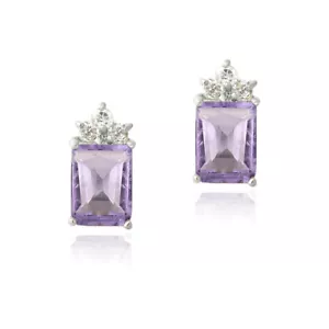 925 Silber 3ct Amethyst & 1/3ct Weiß Topas Smaragd-Schliff Ohrhänger - Bild 1 von 4